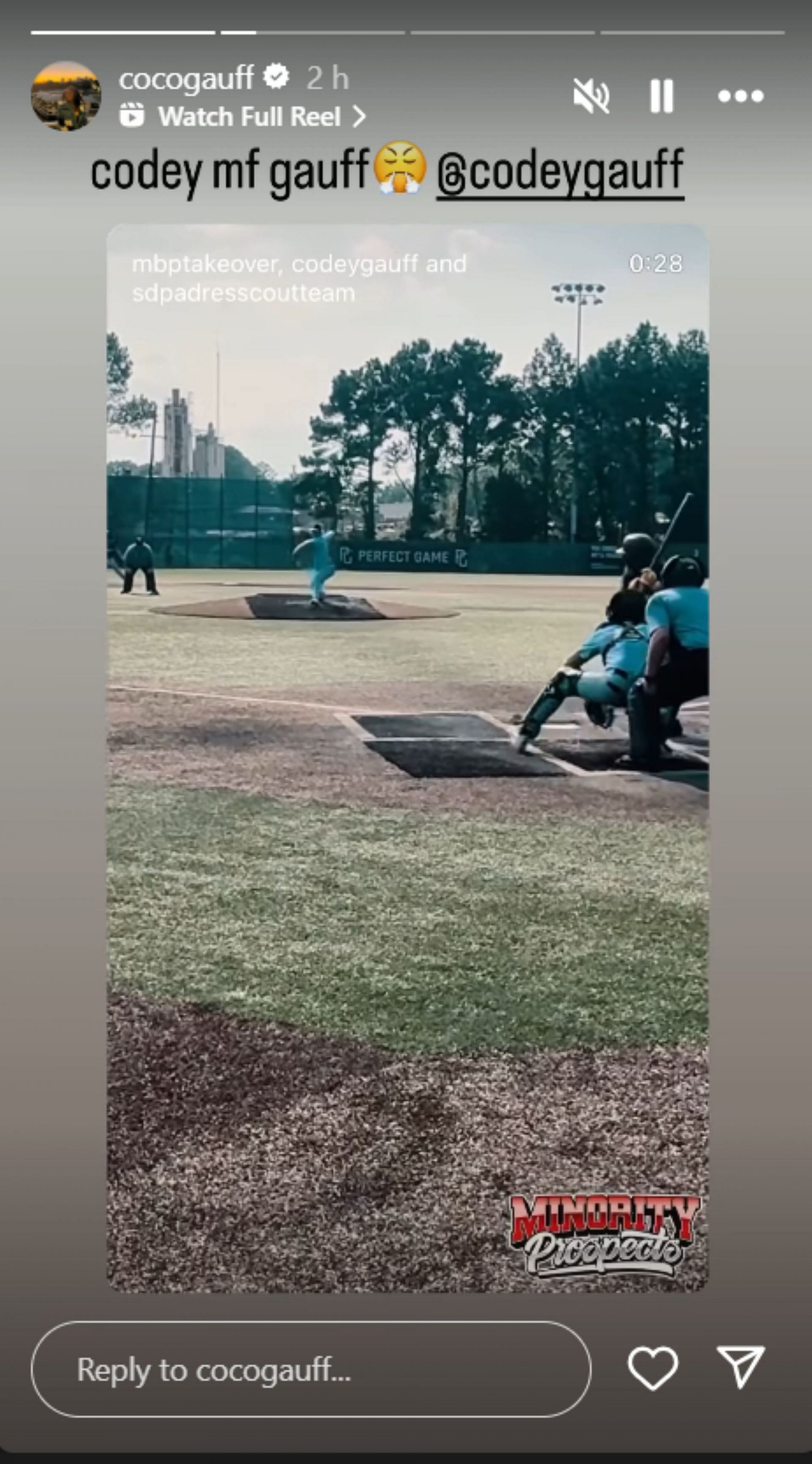 Gauff reacts to her brother's baseball game; Instagram - @cocogaufff